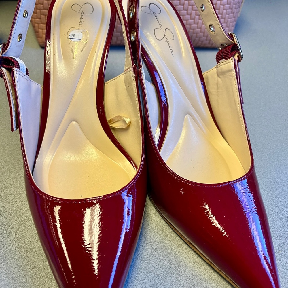 Jessica Simpson Burgundy Patent Slingback Heels